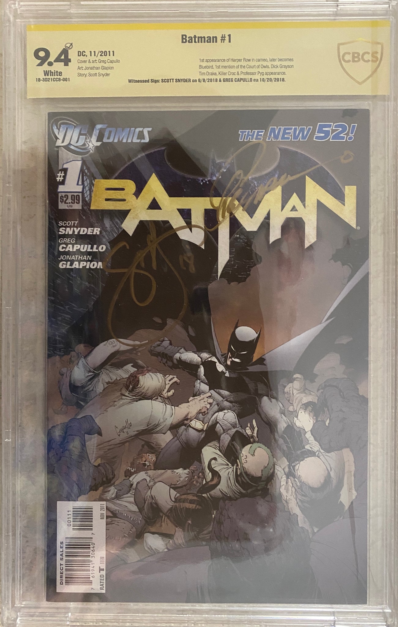 Batman #1 New 52 CBCS 9.4 signed 2x